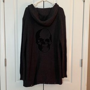 INC International Concepts Men's Black Distressed Hooded Skull Sweater XL